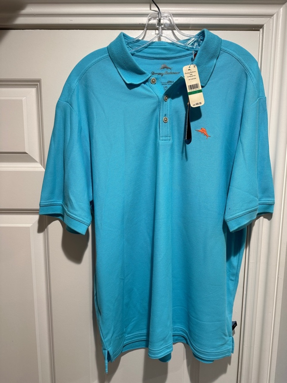 Brand New Tommy Bahama Men's Polo Shirt - Bright Aqua with Orange Logo A2